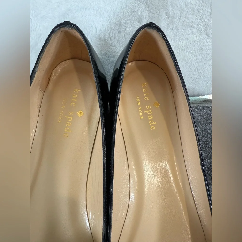 Kate Spade black patent bow rhinestone Block Heel Size 7.5